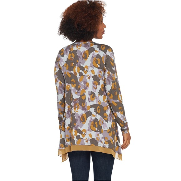 LOGO by Lori Goldstein Printed Button Front Knit Cardigan Size 1X - Picture 2 of 12